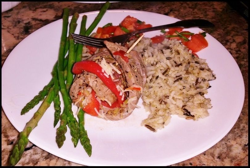 Plated meat rolato with asparagus