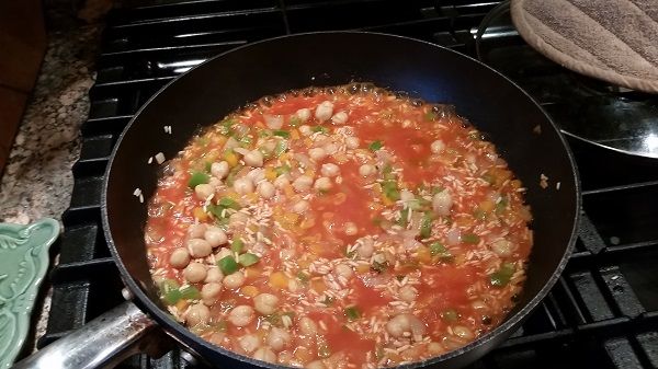 rice cooking in a pan