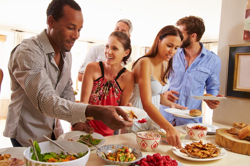 Friends enjoying buffet